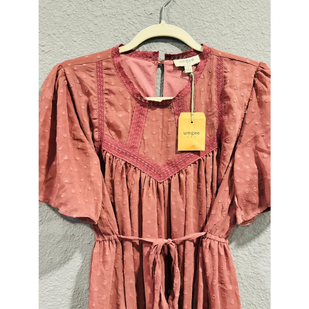 Umgee Women's Tiered Babydoll Dress Pink - Picture 7 of 7